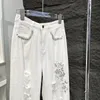 Jeans femminile perle bianche pesanti per donne 2024 primavera ed estate alta vita alta slitta elegante stradinestri da donna in denim pantaloni