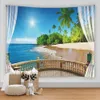 Tapestería de la sala Seaview Sea Coconut Tree Wall Tapices de playa Tapestería de pared grande impresa Boho Hippie Home Decor