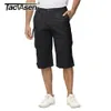 TACVASEN Cotton Cargo Shorts Mens 34 Knee Length Work Multi Pocket Summer Casual Cropped Trousers Male 240403