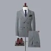 Modeheren Casual Boutique Dubbele breasted Solid Color Business Suit jas broek 2 PCS Set Blazers Coat 240407