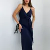 Veilleur pour femmes 2024 Summer Camisole Nightgowns Navy Blue Femmes Long Jupe Long Home Wear Pyjamas Robe décontractée