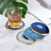 Dalle d'agate bleu naturel pour décoration de maison, minéral en cristal, base de tasse, tranche d'agate druzzy, pierre décorative, 10-12 cm, 1pc