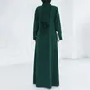 Roupas étnicas Pescoço redondo elegante Uma linha maxi vestido com acabamento de renda para mulheres muçulmanas perfeitas usam mulheres longas sólidas