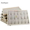 Unique-Beige Velvet Necklace Ring Earring Holder Newly Wooden Jewelry Tray Series Jewelry Disply Jewellery Organizer Box