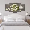 5 stycken tulpan väggkonst vita blommiga bilder elegant blomstertryck duk samtida konstverk målningar affisch hd tryck