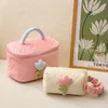 Cute Corduroy Makeup Storage Bag Portable Travel Cosmetic Tulip Pouch Toiletry Organizer Large Capacity Flower Pattern Bags 240329