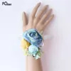 Meldel Corsage Groom Boutonniere Pin Bridal Wrist Corsage Champagne blu Braccialetta da damigella d'onore Bracciale da damigella d'accesso per matrimoni Accessori per fiori per matrimoni