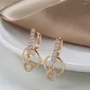 Boucles d'oreilles en pendaison zircon hoop 585 Pendentif en or rose pour femmes Géométrique Hang Ear Golden Circle 2024 Bijoux de fête Gift