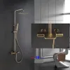 Messing thermostatische geborstelde gouden waterval douchedouche set badkamer mixer tap luxe bad douchekraan wandmontage
