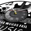 Où les mots échouent la musique parle de citation musicale art mural vinyle record mur horloge guitare décorative lp horloge rock n roll music cadeau