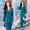 Frauenanzüge Blazer Frühling 2023 neue Single Breasted Pocket Blazer Jacke Casualhose Zweiteiler eleganter Frauenhosen Anzug Büroanzug C240410