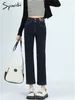 Dżinsy damskie Syiwidii ​​Strech Woman 2 Button 2024 Modna Vintage High Talisted Chic Casual Loose Loss Darchza szara proste spodnie