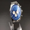 新しい到着ウォッチQuartz-Watch for Men Blue Dialog Analog Full Stainless Steel Band Digital Watch MontreHommme231M