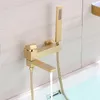 Gebürstete goldene Badewanne Duschmischer Wasserhahn Wandmontage Badezimmer Wannenmischer Hahn mit Handdusche Bidet Set Mattschwarze Mode
