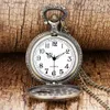 Pocket Watches Bronze hollow eagle carved quartz pocket pendant necklace Holiday gift for men and women Y240410