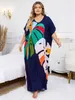 Plus size Boheemse zwarte plant bedrukte Kaftan jurk zomer kleding vrouwen Sundress Beach Wear Maxi -jurken Q1476 240410