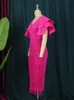 Robe à glands en rose plus taille 4xl bodycon slim fêtes volants courtes manches V frange élégant mode de bal de bal de bal 240408