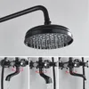 Bathroom Rainfall Shower Mixer Faucet Dual Handle Bath Shower Set Black Brass 8" Showerhead Shower Faucet System with Handshower