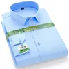 Chemises décontractées pour hommes Bamboo Fibre Men Shirt à manches longues élastiques anti-rides régulières Business Formal Social Rose Blue à rayures