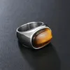 Goldsteel Color Retro Tiger Eye Brown Stones Rings for Men Women Classic Elegant Simple Rostly Steel Stone Ring Jewelry Gift 240322