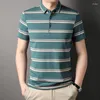 Men's Polos Men Stripes Polo Tops Tops Manga curta para Algodão Casual de Verão 3 Cor Pink Verde Preto Macho Menas Roupas 00637