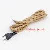 220V AC Euro Plug Power Cord Vintage Hemp Jute Rope Braided Covered With On/off Switch 2 Meters Long For Wall Lamp Cords Cable