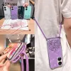 För Oppo A1 Pro Glitter Case Crossbody Strap Cord Lanyard Bling för Oppo A58 A17 A17K A57 5G A76 A36 Silikon Mjuka fall