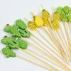 100st Hawaiian Tropical Toothpick Flamingo Palm Leaf Bamboo Pick Dessert Stick Cocktail Fruit Fork For Summer Beach Party Decor