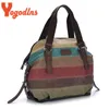 Jogodlns płótno w paski damskiej torebka patchworka tęczowa torba na ramię moda żeńska swobodna crossbody sac a Main 240410