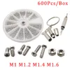 600pcs / boîte Métal Small Vis Vis Kits d'assortiment M1 M1.2 M1.4 M1.6 Pour les verres de montre Home Electronics Repair