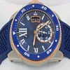 Diver av högsta kvalitet W2CA0009 Blue Dial and Rubber Band 42mm Automatisk herrsportvirklockor 18K Rose Gold Mens Watch236e