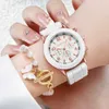 Kvinnors klockor 5/2st Set Luxury Watch Women Ring Necklace Earrings Rhinestone Wristwatch Female Casual Ladies Watches Armband Clock (No Box) 240409
