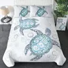 Literie de tortue de mer Collette de couette océan ensemble Teal Teal Mediterranean Marine Marine Ocean Polyester Litder Set queen King Twin Taille