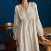 Women's Sleepwear White Nightgowns Women Sweet Vintage Ruffles French Princess Long Sleeve Nightdress Chic Female Charming Lounge Spring