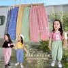 Pantalon de style coréen de style coréen pour bébés filles pantalon anti-mosquito vêtements d'été minces décontractés enfants enfants plaid
