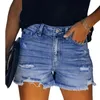 Kobiety dżinsowe dżins dżinsowy dżins z wysokiej talii z podartych detal krawędzi Slim Fit Button Zamknięcie miękkie oddychanie na lato