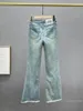 Kvinnors jeans strass denim bootcut byxor tunn 2024 vår sommar elastisk hög midja slim frayed