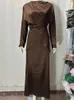 الملابس العرقية عيد الساتان مسلم مقطوعتان مكونون للنساء Abaya Morocco Party Skirt Ramadan Dress Trets Abayas Kaftan Islam Dubai Arab Long