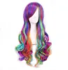 Woodfestival Lange golvende pruik regenboog kleur synthetisch haar vrouwen Japans Harajuku groen roze wit rood paarse vezel anime cosplay wi4215140