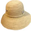ワイドブリム帽子2024女性の夏の帽子サンシェードサンスクリーンバケーションビーチフィッシャーマンパールフックニードルラフィットストロー