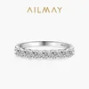 Bandringar Ailmay 100% 925 Sterling Silver Stackable Circular Dazzling Cubic Zirconia Ring Lämplig för kvinnors bröllopsengagemangsmycken gåvor J240410