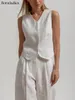Bronladies Summer Womem Chic Cotton Linen Vest Shorts Suit Twopiece Set 2023 Office Ladies 2 Piece Set Outfits 240329
