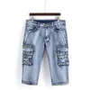 Jeans masculin cargaison courte d'été avec des poches multiples shorts en jean slim pour mâle de travail tactique bleu lavé mâle
