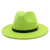 QBHAT Men Women Wool Panama Felt Hat Wide Brim Jazz Fedora Hats Black M Letter Leather Band Decorated Green Trilby cap 240410