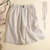 2024 Summer Women Vintage Simple Casual Cotton Linen Straight Short Pants Kvinnlig solid midjeficka Loose Beach Shorts Ropa 240410