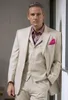 Men's Suits Fashion Beige Men Suit Groom Tuxedo For Wedding Prom Party Slim Fit Blazer Masculinos Smart Casual Jacket Pants Vest 3 Piece