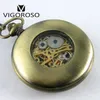 Luxury Two Subdials Mechanical Pocket Watch Hand Winding Bronze Alloy Skeleton Back FOB Chain Vintage Retro Roman Numeral Clock 240327