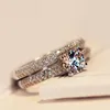 Hot Fake Diamond CZ Zircon Love Heart Designer Rings for Women Charm Crystal Stone 2pcs Set Wedding Engagement Propose Nail Finger Ring Jewelry