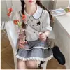 Rokken Deeptown Kawaii plaid vrouwen korte rok lolita ruche Japanse stijl kanten boog mini cutecore zoet geplooide preppy