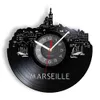 French Marseille CityScape Vinyl Album Re-Purposed Record Clock City of France Landmark Shadow Art Wall Watch Unique Home Decor
